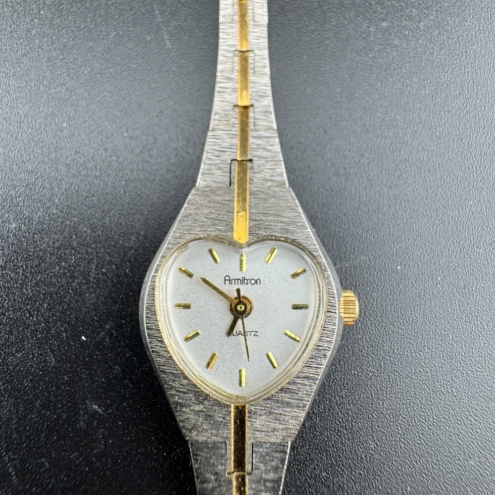 Armitron Quartz Ladies Heart Shape Watch Two-Tone Textured